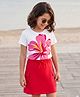 OLLINGTON ST. Sinker Knit Half Sleeves Top & Skirt Set With Floral Print - Red & White