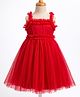 Babyhug Mesh Woven Sleeveless Party Dress with Frill Detailing - Red