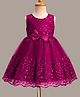 Babyhug Mesh Woven Sleeveless Party Dress with Floral Embroidery & Bow Applique - Wine