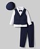 Babyhug Knit Full Sleeves 3 Piece Party Suit With Bow & Cap - Navy Blue