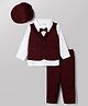 Babyhug Knit Full Sleeves Solid Shirt & Trouser with Bow & Cap - Wine