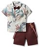 Babyhug Cotton Woven Half Sleeves Tropical Theme Printed Party Shirt & Shorts Set With Suspender & Bow - Multicolor