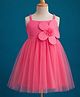 Babyhug Woven Sleeveless Mesh Party Dress with Floral Applique & Frill Detailing - Pink