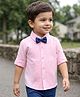 Babyhug Cotton Satin Woven Full Sleeves Pintuck Solid Shirt with Bow - Pink