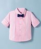 Babyhug Cotton Satin Woven Full Sleeves Pintuck Solid Shirt with Bow - Pink