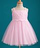 Babyhug Mesh Woven Sleeveless Party Dress with Floral Embroidery - Pink