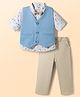 Babyhug Knit Full Sleeves 3 Piece Party Suit With Bow & Floral Print - White & Blue