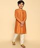 KISAH Cotton Blend Woven Full Sleeves Solid Kurta & Pyjama Set - Orange