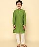 KISAH Cotton Blend Woven Full Sleeves Solid Kurta & Pyjama Set - Green