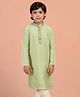 KISAH Cotton Blend Woven Full Sleeves Floral Embroidered Kurta - Green