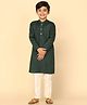 KISAH Cotton Blend Woven Full Sleeves Solid Kurta & Pyjama Set - Green