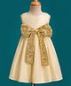 Babyhug Mesh Woven Sleeveless Shimmer Party Dress with Sequinned Bow Applique - Golden