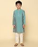 KISAH Cotton Blend Woven Full Sleeves Textured Kurta & Pyjama Set - Green