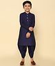 KISAH Cotton Blend Woven Full Sleeves Solid Kurta & Dhoti Set - Blue