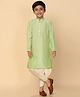 KISAH Cotton Blend Woven Full Sleeves Solid Kurta & Dhoti Set - Green