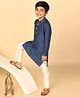 KISAH Cotton Blend Woven Full Sleeves Solid Kurta & Pyjama Set - Blue