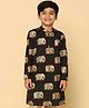 KISAH Cotton Blend Woven Full Sleeves Elephant Printed Kurta - Black