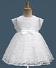 Babyhug Lace Woven Cap Sleeves Party Dress With Satin Bow Applique & Cotton Lining - White