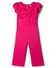 Babyhug Scuba Woven Half Sleeves Solid Colour Jumpsuit With Bow Applique - Fuchsia
