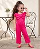 Babyhug Scuba Woven Half Sleeves Solid Colour Jumpsuit With Bow Applique - Fuchsia