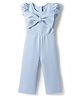 Babyhug Scuba Woven Half Sleeves Party Jumpsuit With Bow Applique - Light Blue