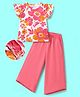 OLLINGTON ST. Cotton Knit Half Sleeve Floral Printed Frill Top &  Culottes - Multicolour & Pink