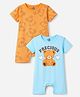 Doodle Poodle 100% Cotton Knit Half Sleeves Rompers with Teddy Print Pack of 2 - Light Peach & Light Blue