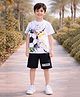 Unicorns Cotton Knit Half Sleeves Football Printed Tee & Shorts Set - White & Black