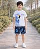Unicorns Cotton Knit Half Sleeves Tropical Theme Printed  Tee & Shorts Set - White & Blue