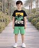 Unicorns Cotton Knit Half Sleeves Tropical Theme Printed Tee & Shorts Set - Black & Green