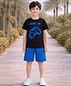Unicorns Cotton Knit Half Sleeves Remote & Game On Text Printed Tee & Shorts Set - Black & Blue