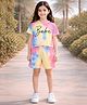 Unicorns Cotton Knit Half Sleeves Babe Text Printed Tie Dye Tee & Shorts Set - Pink & Yellow
