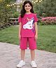 Unicorns Cotton Knit Half Sleeves Unicorn Printed Tee & Shorts Set - Pink