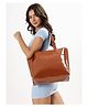 Carrylux Women Brand Logo Printed Shopper Tote Bag  Brown