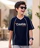 Arias Cotton Knit T-Shirt with Raglan Sleeve and Placement Print Navy Blue 6-7 Years