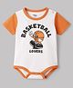 Doodle Poodle 100% Cotton Interlock Knit Half Sleeves  Onesie  With Basketball Print - White & Orange