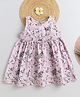 BAATCHEET Cotton Woven  Sleeveless Floral & Leaves Printed Lace Embellished Dress - Pink