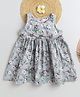 BAATCHEET Cotton Woven  Sleeveless Floral & Leaves Printed Lace Embellished Dress  - Pista