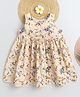 BAATCHEET Cotton Woven  Sleeveless Floral & Leaves Printed Lace Embellished Dress  - Yellow
