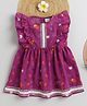 BAATCHEET Cotton Woven Sleeveless Leaves Printed Lace Embellished Dress  - Purple