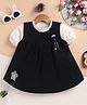 TOONYPORT Denim Woven Floral Applique Detailed Pinafore Dress With Half Sleeves Tee - Black