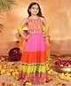 Pspeaches Cotton Woven Sleeveless Floral Swirl Printed Lehenga Choli Set With Dupatta - Orange