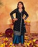Pspeaches Georgette Woven Full Sleeves Ethnic Motifs Foil Printed Kurti & Palazzo Set - Blue