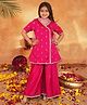 Pspeaches Woven Half Sleeves Sequins & Lace Embellished Kurti & Sharara With Dupatta Set - Magenta