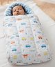 Playful Plunge Baby Carry Nest Car Print 3 in 1 | Newborn Sleeping Bag cum Carry Nest & Mattress | Premium Cotton with Polyfill - Blue