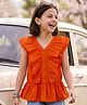 Arias Cotton Woven Top with Frills and Button Loops Orange 12-14 Years