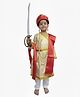 BookMyCostume Full Sleeves Chatrapati Shivaji Maharaj Fancy Dress Costume Set With Mala & Sash - Golden Red & White
