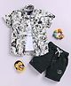 LTZ CLUB Cotton Blend Woven Half Sleeves Alphabets Printed Shirt & Shorts With Tee Set - Olive Green
