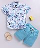 LTZ CLUB Cotton Blend Woven Half Sleeves Abstract Printed Shirt & Shorts Set - Sky