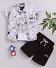 LTZ CLUB Cotton Blend Woven Half Sleeves Abstract Printed Shirt & Shorts With Tee Set - Mauve